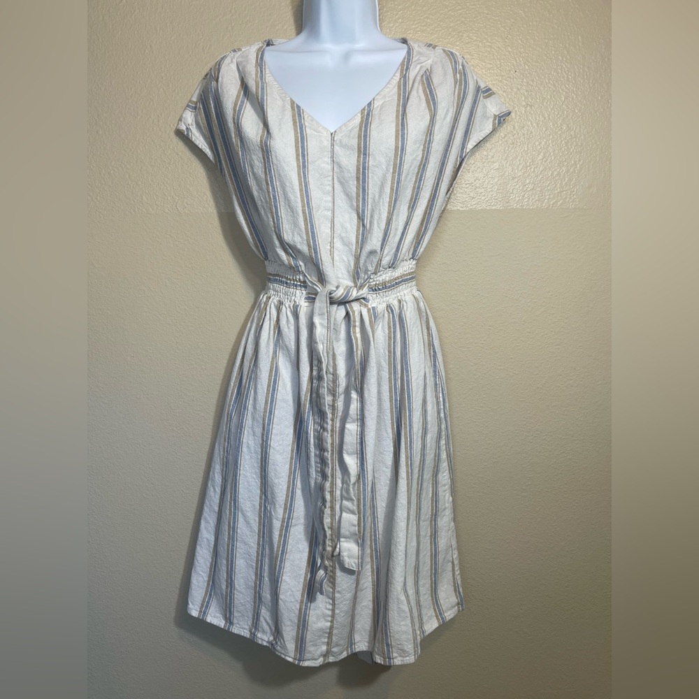 Morgan Taylor Striped Linen-Cotton Blend Midi Dress